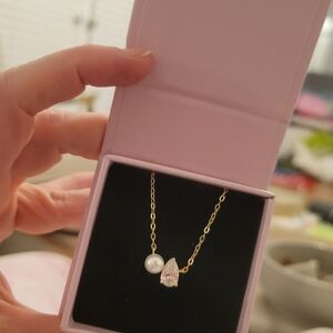 NIB Pearl Toi et Moi Necklace Teardrop Gold Vermeil Sterling White Crystal 925